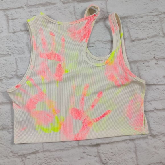 Shein womens upcycled OOAK custom crop top rave festival neon white sz L 8-10 - Picture 3 of 4